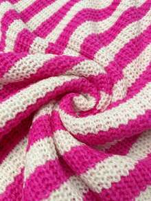 女士宽松针织圆领长袖套头毛衣，条纹撞色，粉色，秋冬款 - 彩色 - 查看 10