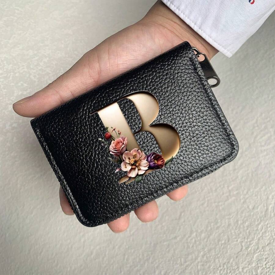 Portafoglio in pelle PU con stampa a lettere, cerniera a fisarmonica, porta carte di credito, portafoglio da uomo, regalo per uomo e donna, portafoglio da donna, portafoglio da uomo, porta carte di credito, portamonete, mini portafoglio, portafoglio