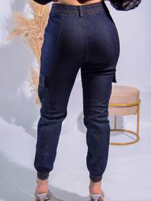 Women's Cargo Jeans Jogger High Waist Butt Lifting Premium Pants With Lycra Side Pockets - 牛仔褲清潔劑 - 查看 2
