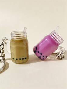 1pc Creative Faux Pearl Bubble Tea Keychain, Cute Personalized Keyring Bag Charm, Party Small Gift Halloween Accessories Teachers Day Bag Accessories Lanyards With Id Holder Car Accessories Bag Charms Car Accessories Friend Sister Gift Ideas - Coffee Brown - View 5