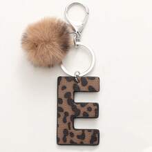 Western Cowboy Style Leopard Print Letter Leather Keychain, Leopard Fur Pom Pom Keychain Christmas Gift Ideas Bag Accessories Lanyards With Id Holder Car Accessories Bag Charms