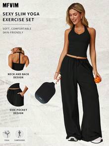 MFVIM Damen Sportbekleidung Set, Zwei Teile, Yoga Trägershirt und weite Lässig Hose, atmungsaktiv, weich und bequem, geeignet für tägliche Lässig, Sport und Fitness, Laufen.