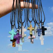 10/20/30/40/50pcs Multi-Color Shiny Cross Crystal Pendant | With Black Cord Chain, Easy To Mix And Match | Suitable For DIY Jewelry Making (Pendant + Chain) - Nhiều màu - Xem 4