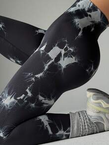 Tie-Dye Fashionable Yoga Leggings, Breathable Lifting Sexy Workout Tights, Women Sports Wear - Black - View 1