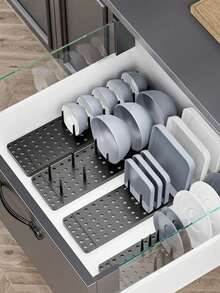 Estantería con partición antideslizante para cajones de cocina para almacenar platos y vajilla, rejilla de escurridor de utensilios, organizador de almacenamiento multifuncional y portátil con ranura para tarjetas, estantería de combinación libre para el hogar - Multicolor - Ver 12