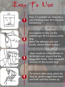 全新树脂吸血鬼僵尸假牙道具，适用于化妆舞会万圣节派对恶作剧化妆（不含胶水，需自行购买） - 白色 - 查看 3