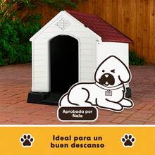 LEVEL HOME | Casa para Perro Grande con Dise?o Protector Sellado - Material PP Duradero | Piso Elevado y Techo Inclinado de Asfalto - 97cm x 110 cm x 99 cm - Rojo - Ver 4