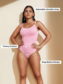 1pc Women Seamless Shapewear Bodysuit, Thong Bottom, Slimming Shaping Bodysuit, Tummy Control Bodysuit, Shapewear, Waist Trainer - Baby Pink - View 9
