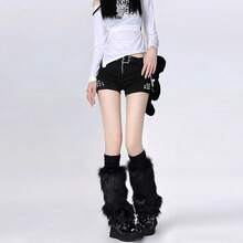PHOGARY Faux Fur Fuzzy Leg Warmers Furry Boot Covers For Women Girls, Furry Boot Cuffs Fuzzy Shoes Cover Socks For Costumes - màu đen - Xem 7