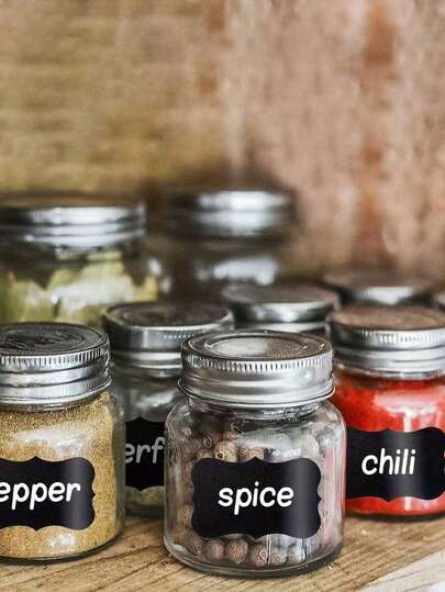 热销！120张黑板标签 - 可重复使用防水黑板贴纸，附液体粉笔尺，适用于梅森罐、派对装饰、工艺室、婚礼、餐具室，以及整理家居和厨房。圣诞节