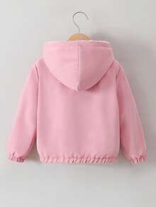 Girls' Warm & Soft Printed Fleece Reversible Long Sleeve Hooded Zip-Up Cardigan, Fashion Jacket For Autumn/Winter - Pink - View 4