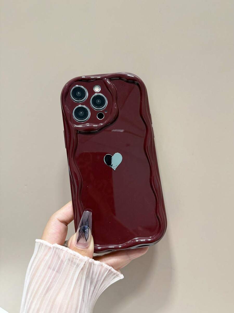 Minimalistyczne, luksusowe etui na telefon w kształcie serca w kolorze czerwonego wina, kompatybilne z modelami 16 Pro Max/16/16 Pro/16 Plus/15/15 Pro Max/15 Pro/15 Plus/11/12/13/14 Pro Max/XS/XR/11 Pro/11 Pro Max/12 Pro/12 Pro Max/13 Pro/13 Pro Max/7 Plus/14 Pro/14 Pro Max/14 Plus, miękkie etui ochronne, kreatywny design dla kobiet - Wielokolorowe - Zobacz 1