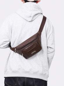 Men's Vintage Brown PU Leather Crossbody Bag, Large Capacity Casual Waist Pack With Adjustable Strap