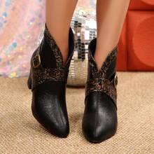 Solid Color Western Style Buckle Holiday Autumn New Short Boots High Heel Pointed Toe Vintage Women Boots