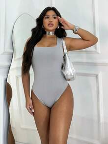 3-Piece Basic Bodysuit, Square Neckline, Wide Straps, Versatile Shapewear, Casual, Suplex, Fashion, Gringa Blogger - BLANCO-GRIS-NEGRO - Ver 2