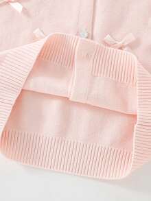 Girls' Cute Solid Color Knitted Cardigan With Bow, Casual Round Neck Long Sleeve Sweater Jacket, Autumn/Winter - Baby Pink - View 6