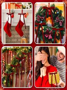 12/24/48pcs Vintage Velvet Christmas Bows For Tree Decoration, Rustic Crafts & Gifts, Classic Polyester Ribbon Bows For Christmas Valentine's Day Wedding Birthday Holiday Home & Wedding Decorations - Multicolor - View 12