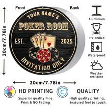 [2D Flat] Personalized Retro "POKER ROOM" Aluminum Sign - Customizable Circular Wall Art, Rustic Vintage Decor - 彩色 - 查看 8