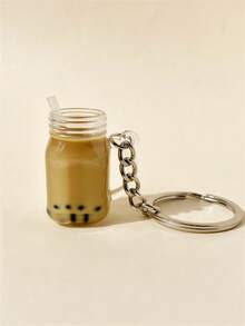 1pc Creative Faux Pearl Bubble Tea Keychain, Cute Personalized Keyring Bag Charm, Party Small Gift Halloween Accessories Teachers Day Bag Accessories Lanyards With Id Holder Car Accessories Bag Charms Car Accessories Friend Sister Gift Ideas - Coffee Brown - View 7