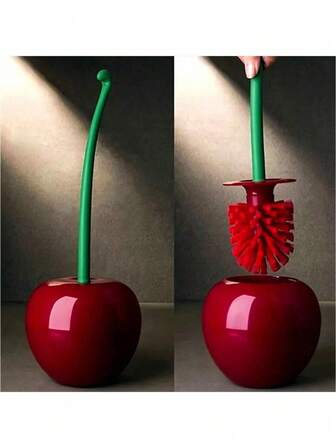 1pc Cherry Wood Toilet Brush With Long Handle, Soft Bristles, Plastic Cleaning Brush Toilet Brush Set For Home Use