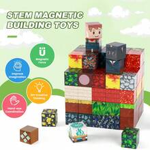 100PCS Magnetic Cubes | DIY 3D Construction Blocks | STEM Educational Toy | Volcano Castle Mine Town Scene | Character Faces | Stackable Pretend Play | Birthday Halloween Christmas - 100PCS - 查看 2