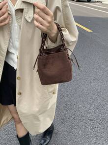 This New Fashionable Mini Handbag Features A Solid Color Design, Complemented By A Distinctive Shoulder Strap Decoration. It Is A Portable And Elegant Handbag, Very Suitable For Work, Daily Commuting, And Various Occasions Such As Gatherings. - Coffee - View 5