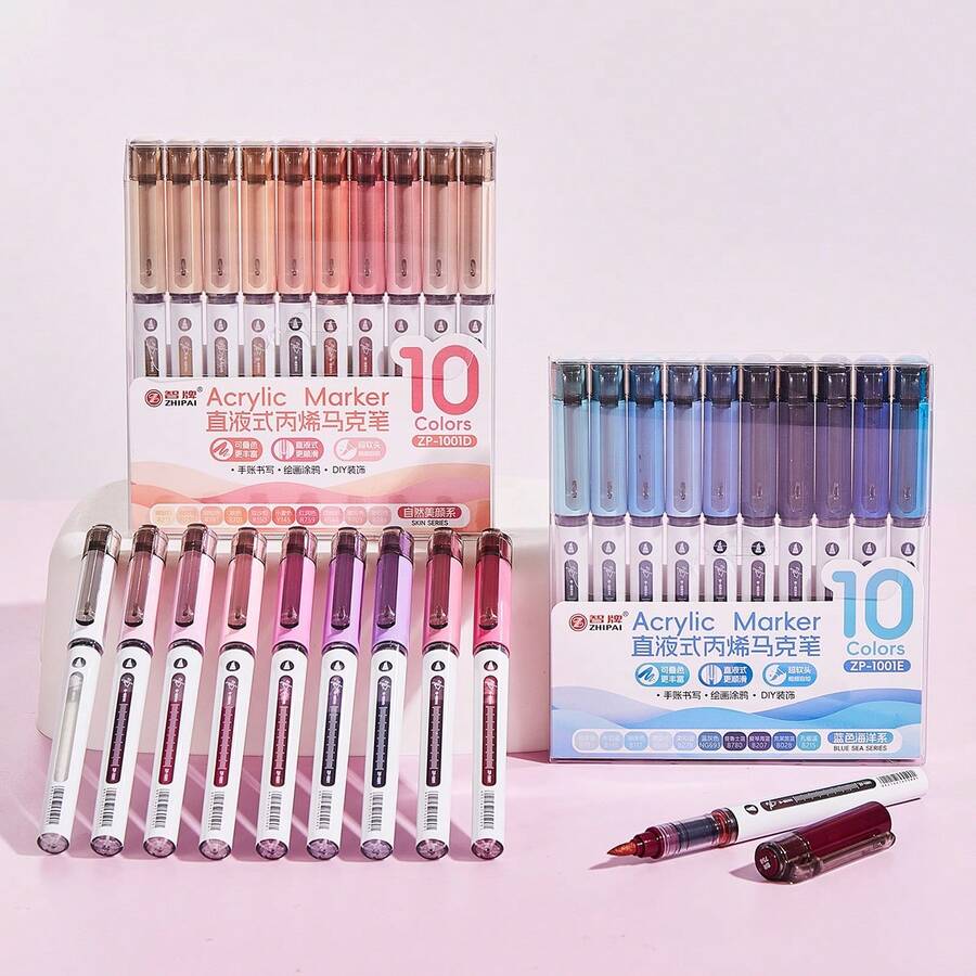 Lắc đều trước khi sử dụng!!! Bút vẽ acrylic Zhipai 120 màu, viết trực tiếp | Nét vẽ sắc nét và rõ ràng | Độ phủ tốt, dung tích mực lớn | 12 bộ, 10 chiếc mỗi bộ - Cần thiết cho nghệ thuật, thủ công, viết nhật ký, quà tặng tựu trường. Do các lô sản xuất khác nhau, có thể có một số khác biệt về màu sắc. - Nhiều màu - Xem 1