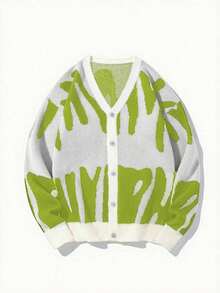Manfinity Hypemode Men's Color-Block Button-Up Long Sleeve Cardigan Sweater - Green - View 1