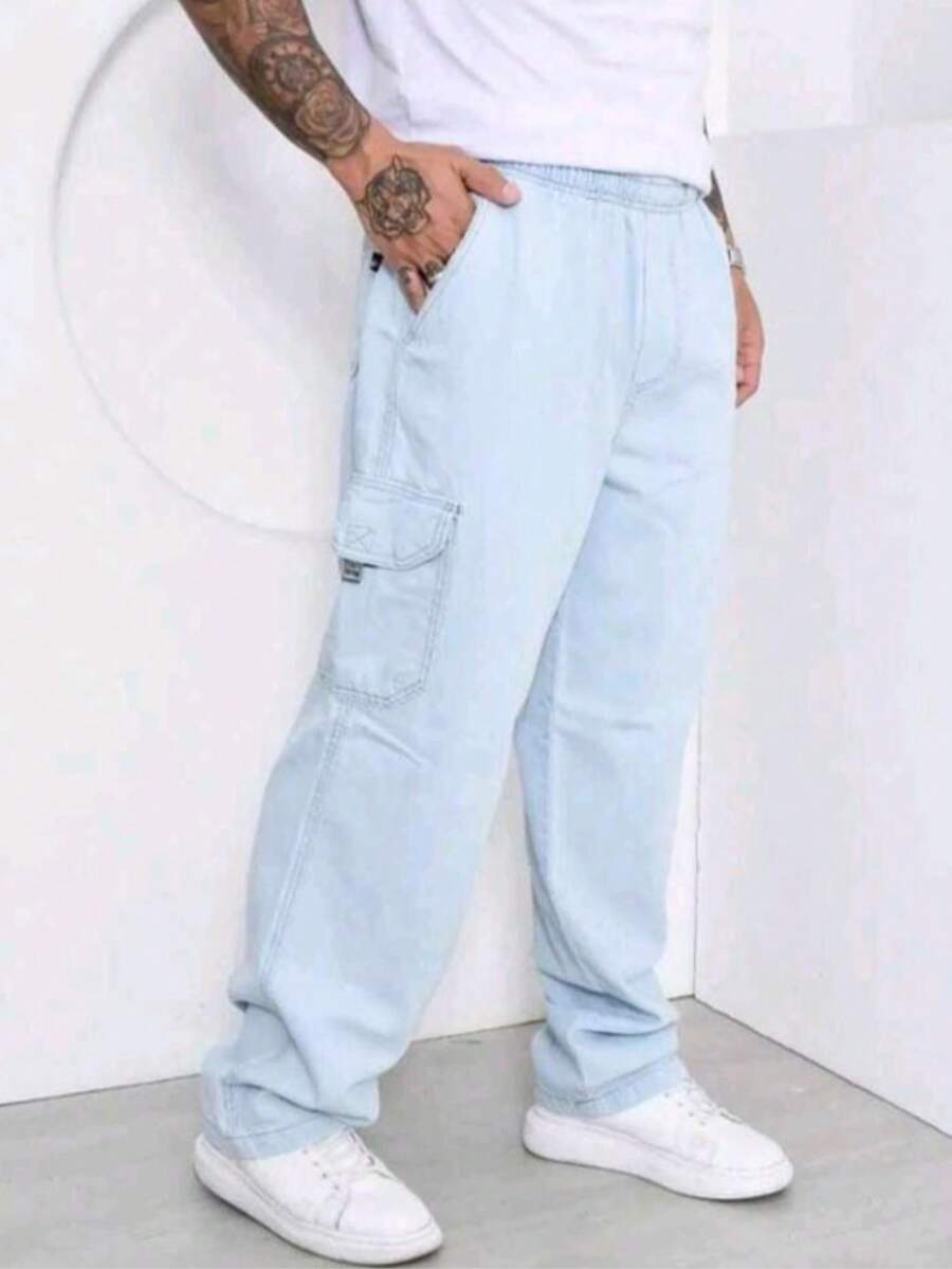 Men's Plus Size Cargo Pants Dazzling Extra Large Balloon Jeans With Original Pocket - Ice - View 1