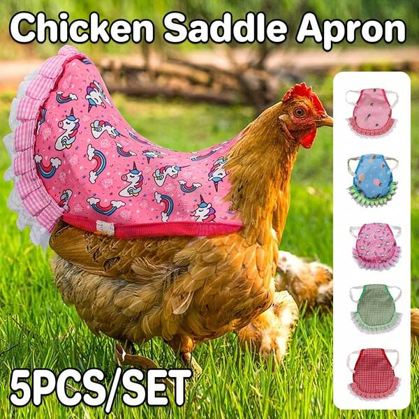 Aimall 5pcs Chicken Saddle For Hens, Chicken Aprons For Hens Waterproof Printed Hen Saddle Chicken Vest Jacket Clothes For Poultry Back Feather Protection Protector Supplies Fits Small Medium Hen Accessories