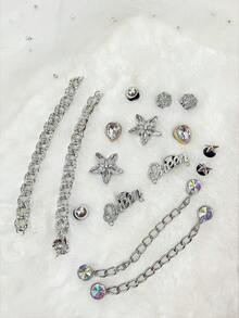 16 sztuk srebrnych klipsów do butów z kryształkami, odpinane ozdoby do butów, odpowiednie do sandałów plażowych, butów z wycięciami, prezentów, na każdą porę roku