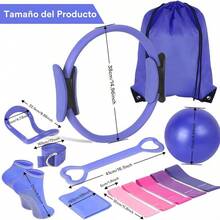 13PCS Pilates Kit, Juegos de Equipos de Fitness para el Hogar, 9.8 Inch Pelota de Yoga, Bandas de Resistencia, Anillos de Tensión, Anillos de Masaje, Equipo de Fitness Portátil