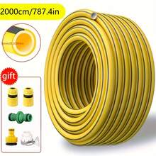 黄色高压清洗机软管套装，PVC 圆形软管（197 英寸/393 英寸/787 英寸/1181 英寸），带 5 个快速接头，适用于户外浇水、车辆清洁、家居清洁和鱼缸泵的粗花园水管