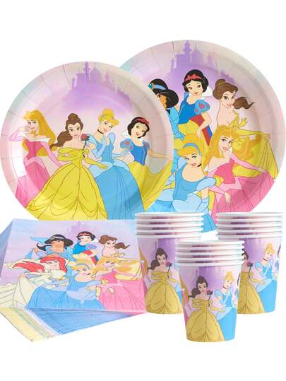 Disney لوازم حفلة الأميرة سنو وايت، أطباق ورقية يمكن التخلص منها بقطر 7/9 بوصة، أكواب، مناديل ورقية، ديكورات الحفلة، أدوات مائدة يمكن التخلص منها، حفلة عيد الميلاد، احتفال، هدية