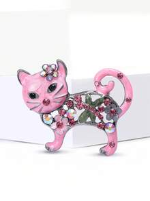 复古花卉猫咪胸针，镶嵌闪亮水钻 - 奇思妙想的猫咪别针，可用于外套/包包装饰和爱猫人士的礼物 - 貓(0462) - 查看 17