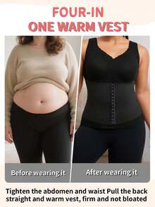 1件大码秋冬季保暖内衬圆领吊带背心，修身无袖休闲运动打底背心，女士 - 黑色 - 查看 6