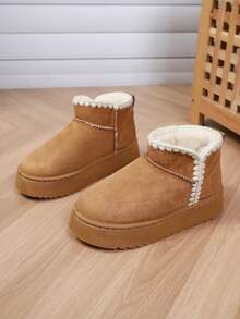 Botas de Neve de Inverno Femininas, Cano Curto, Forro Peludo, Quente, Confortável, Sola Grossa, Botas de Neve para Tornozelo