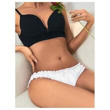 Women Satin Panty Bow Knot Frill Trim Ruched Cheeky Underwear Low Waist Bikini Briefs - trắng - Xem 5