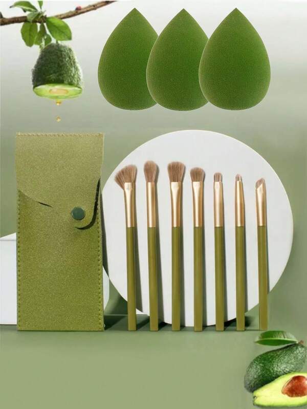 11PCS Olive Green Makeup Brush Set (Including Makeup Sponge And Makeup Bag, With Various Purpose Brushes Like Eyeshadow Brushes, Etc.) | Suitable For Makeup Enthusiasts And Beginners. Whether It's For Creating Daily Delicate Makeup Looks, Touch - Ups During Travel, Or Gifting To Makeup Lovers, It's A Great Choice. The Olive Green Appearance Is Stylish, Helping To Easily Create Charming Makeup Looks.
