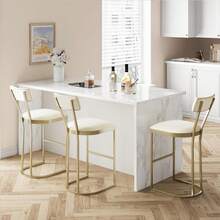 mteryoing Home Counter Height Bar Stools, Kitchen Breakfast Bar Stools With With Armless Design, Modern Pub Chairs With Upholstered And Metal Legs For Home Bar Dining Room, Set Of 2 - Vàng-2 PCS - Xem 8