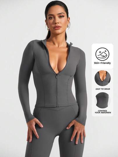 Yefecy Veste de sport à col montant zippée pour femmes, unie, pour le printemps. Tenues de rentrée scolaire, vêtements de sport mode à manches longues pour le tennis, le pickleball, la gym, le yoga, la course à pied. Veste définie, vestes BBL, vêtements de sport pour femmes