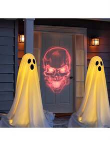LED Light Up Ghosts, Halloween Decorations, Prints, Front Porch Patio Scary Standing Ghosts - Warm Color - View 3