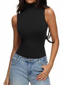 Women's Fall Sleeveless Mock Turtleneck Tops Slim Fitted Shirts Office Casual Going Out Vest Cute Clothes CZJQ - 咖啡 - 查看 6