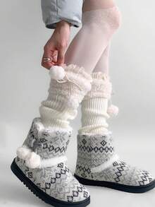 1 Paar Y2K süße Beinwärmer, flauschige Lammwoll Oberschenkel Beinwärmer, Lolita Mädchen Pompon Flauschige kurze Beinwärmer, elegant, bequem, weich, lässig, geeignet für Frühling, Sommer, Herbst, Winter, japanischer Stil elegant bestickte Gänseblümchen lässige Beinwärmer