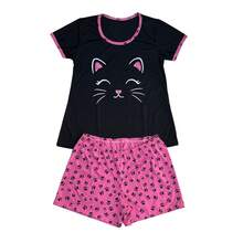 Women's Half Sleeve Baby Doll / Women's Baby Doll / Nightwear - 黑粉紅色 - 查看 1