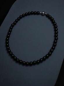 1pc 8mm Mysterious High-End Agate Beaded Necklace, Suitable For Daily Wear And Parties - Black - View 1