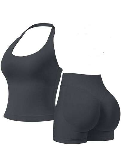 2pcs Impact Halter Top Women Impact Longline Halter Tops Workout Longline Tank Top Compression Gym Fitness