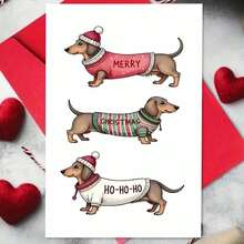 Dachshund Christmas Greeting Card, Cartoon Dog Holiday Wishes, Festive Season Paper Card For Anyone, Single Pack