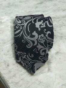 Luxury Men's Skinny Ties Polyester Silk Solid Polka Dot Striped Check Skinny Jacquard Groomsman Tie - 黑色 - 查看 1
