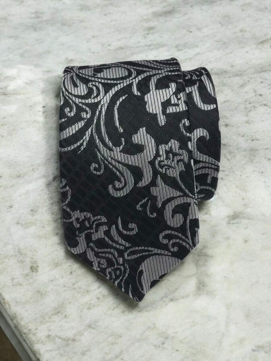 Luxury Men's Skinny Ties Polyester Silk Solid Polka Dot Striped Check Skinny Jacquard Groomsman Tie - 黑色 - 查看 1
